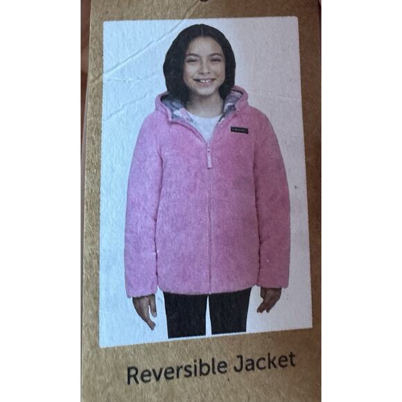 Eddie Bauer Down Puffer fleece Camo Pink Gray Reversible Jacket Girls 14/16 NWT - Picture 6 of 11